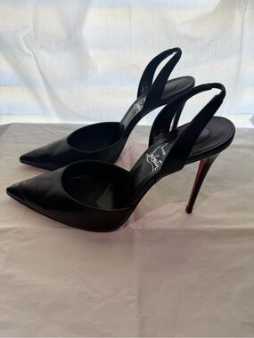 Christian Louboutin Black Leather Slingback Pointed Toe Stiletto with Red Sole